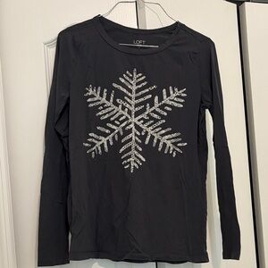 LOFT Women's Charcoal Snowflake Long Sleeve Tee